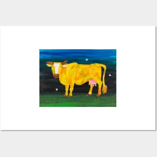 Cow on Yellow Posters and Art